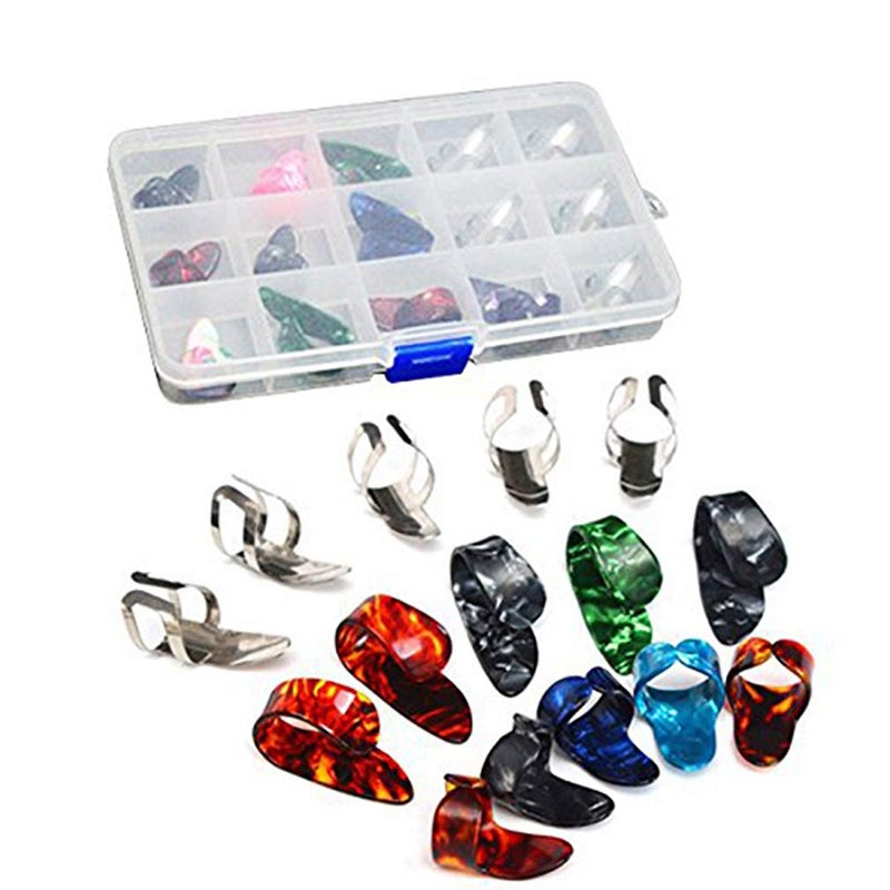 GOGHOST 15pcs Finger Pick Metal Thumb Pick Set Guitar Picks with 15 Grid Case Storage Box - Image 1